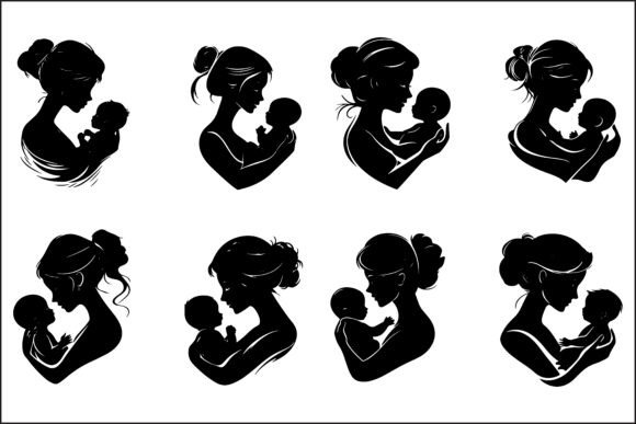 Mother and Child Walking Silhouettes Can