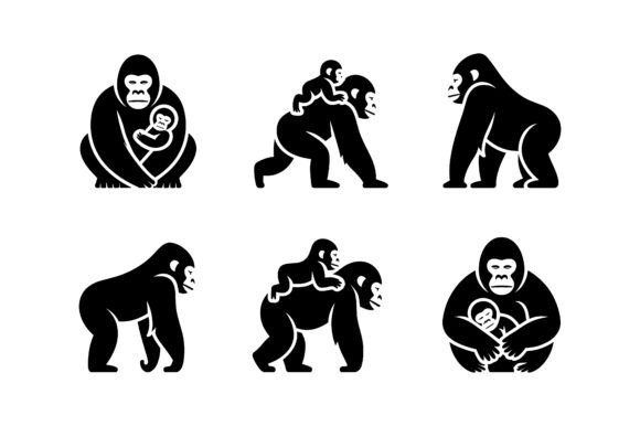 Mother Baby Gorilla Icon Set EPS