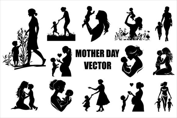 Mother's Day Silhouette Vector Art